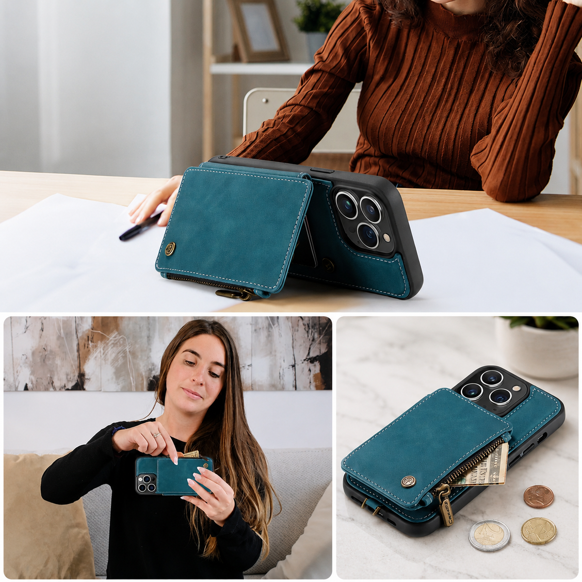 Premium iPhone Case Wallet MagSafe Compatible Leather Card Holder Stand Shockproof Protective Cover Camera Lens Protection Slim Lightweight Design Fit