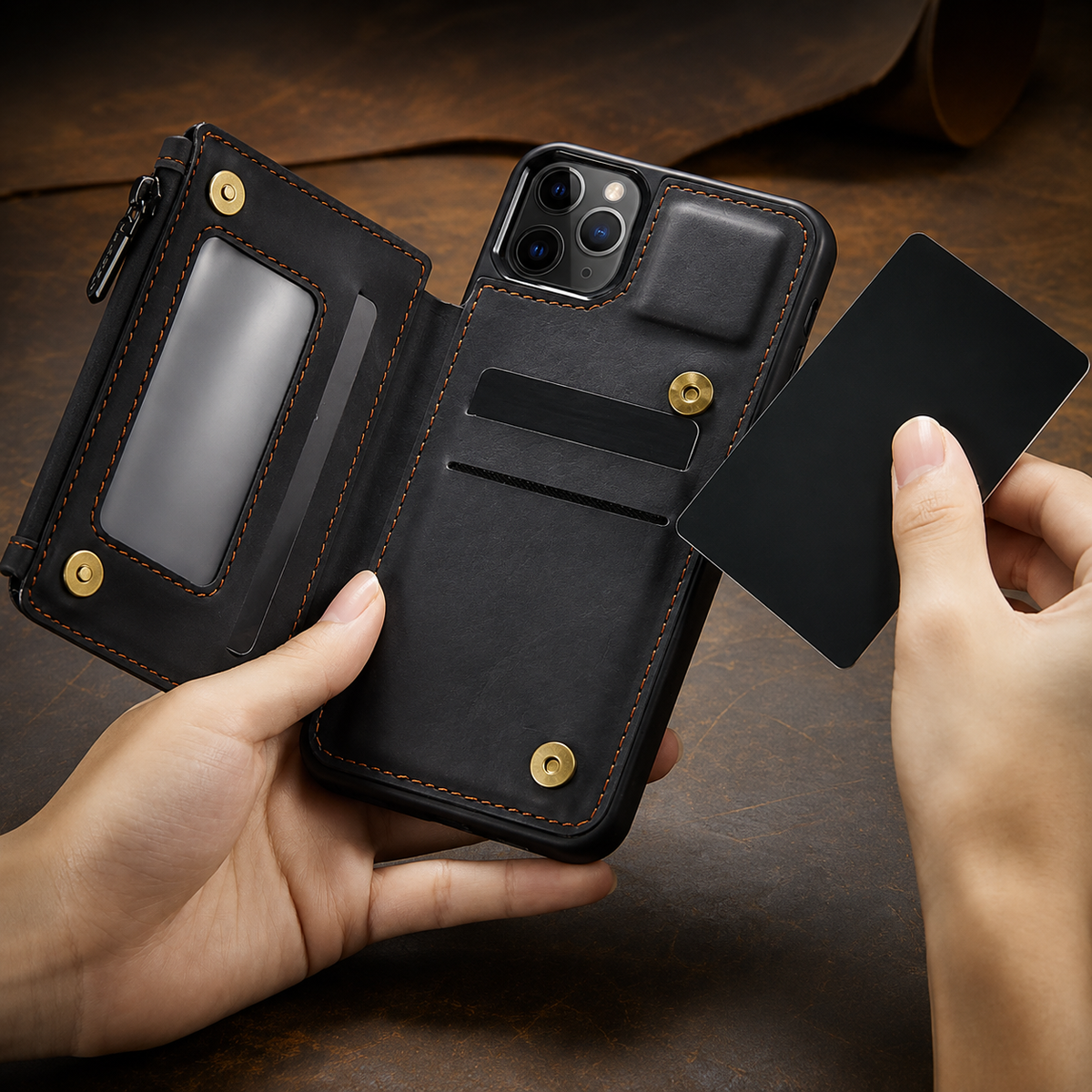 Premium iPhone Case Wallet MagSafe Compatible Leather Card Holder Stand Shockproof Protective Cover Camera Lens Protection Slim Lightweight Design Fit