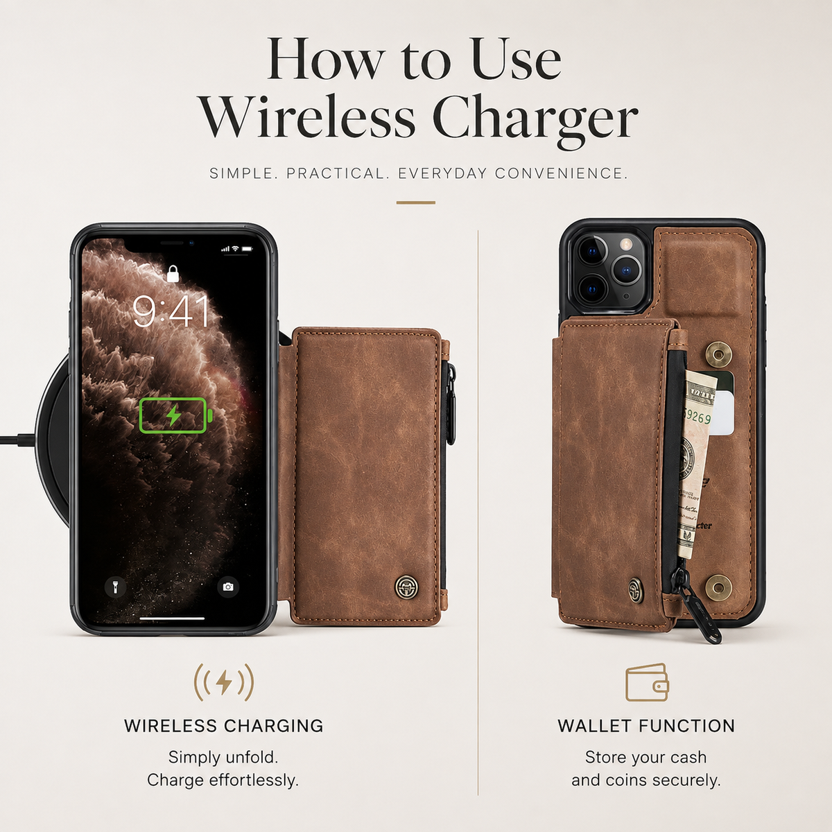 Premium iPhone Case Wallet MagSafe Compatible Leather Card Holder Stand Shockproof Protective Cover Camera Lens Protection Slim Lightweight Design Fit