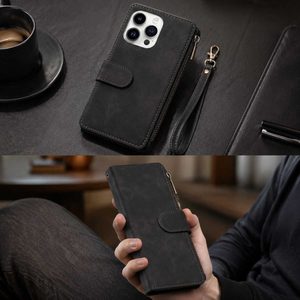Premium iPhone Case Wallet MagSafe Compatible Leather Card Holder with Magnetic Closure, Shockproof Cover, Camera Lens Protection and Slim Design