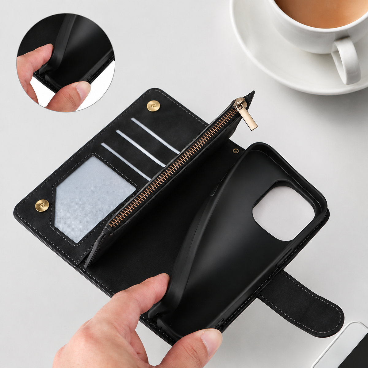 Premium iPhone Case Wallet MagSafe Compatible Leather Card Holder with Magnetic Closure, Shockproof Cover, Camera Lens Protection and Slim Design