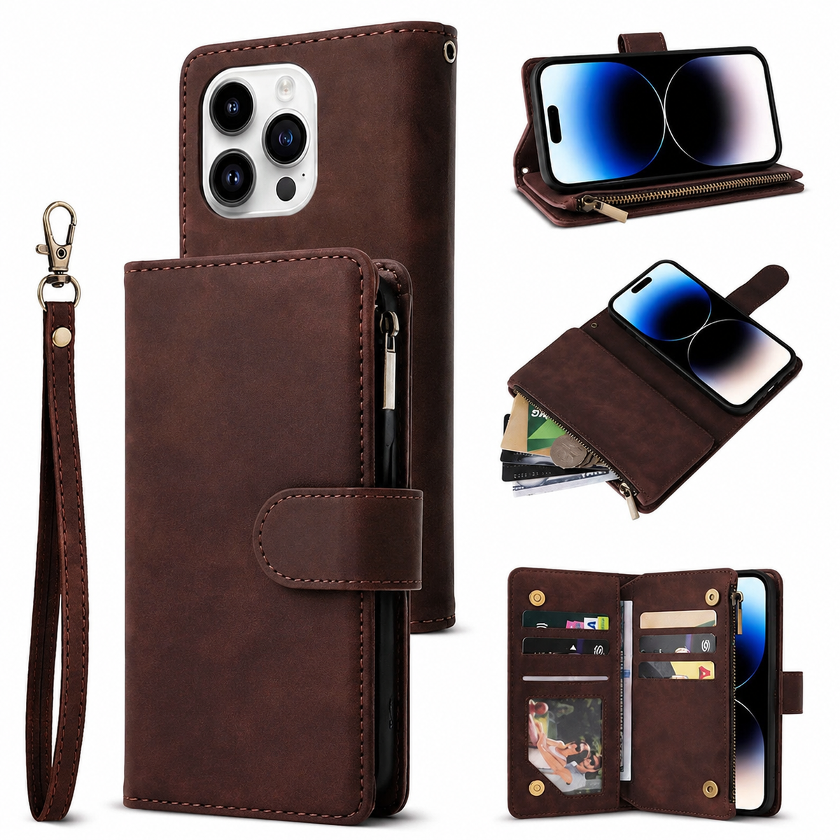 Premium iPhone Case Wallet MagSafe Compatible Leather Card Holder with Magnetic Closure, Shockproof Cover, Camera Lens Protection and Slim Design
