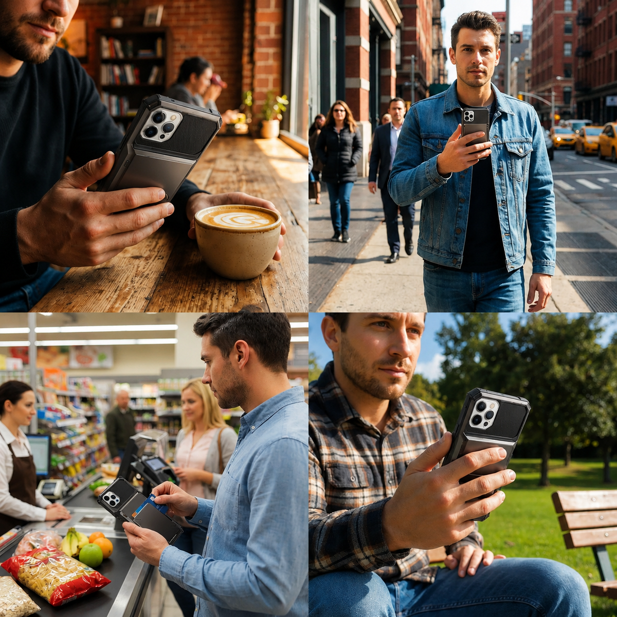 Premium iPhone Case Wallet MagSafe Compatible Magnetic 4 Card Holder Shockproof Protective Cover Camera Lens Protection Slim Design with Hidden Wallet