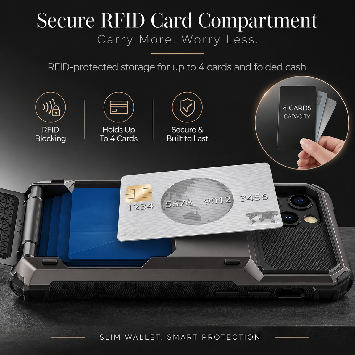 Premium iPhone Case Wallet MagSafe Compatible Magnetic 4 Card Holder Shockproof Protective Cover Camera Lens Protection Slim Design with Hidden Wallet