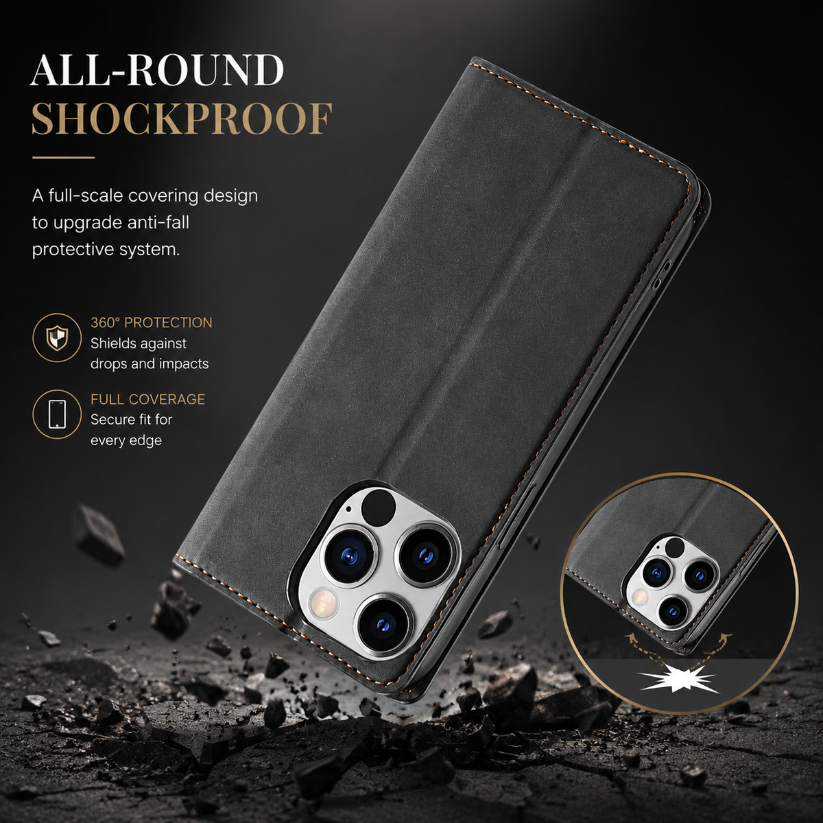 Premium iPhone Case Wallet MagSafe Compatible Suede Leather Flip Cover Card Holder Magnetic Closure Shockproof Full Body Camera Protection Slim Design