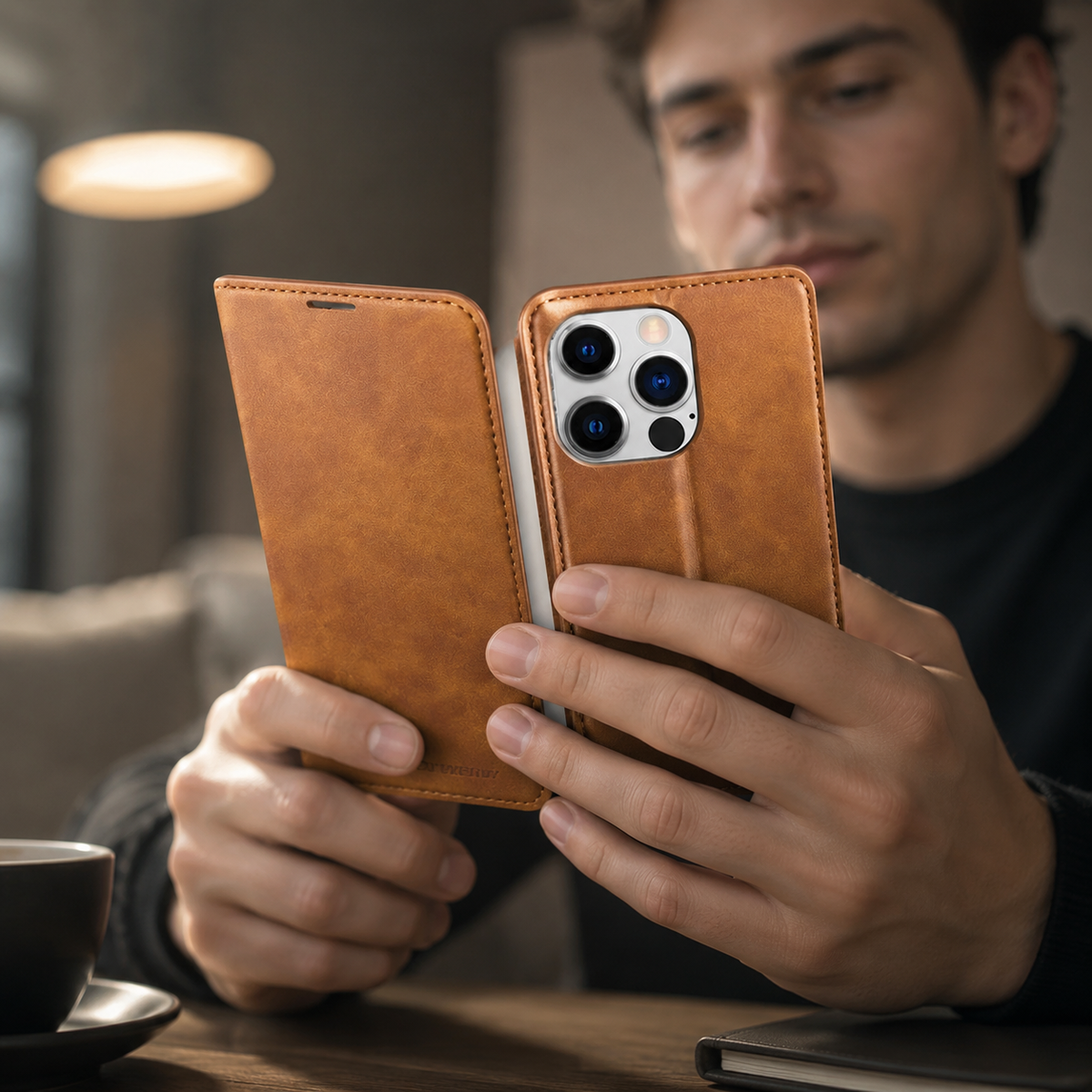 Premium iPhone Case Wallet MagSafe Compatible Suede Leather Flip Cover Card Holder Magnetic Closure Shockproof Full Body Camera Protection Slim Design