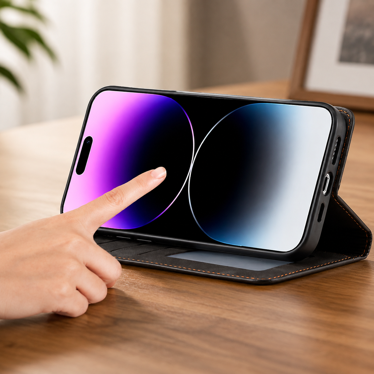 Premium iPhone Case Wallet MagSafe Compatible Suede Leather Flip Cover Card Holder Magnetic Closure Shockproof Full Body Camera Protection Slim Design