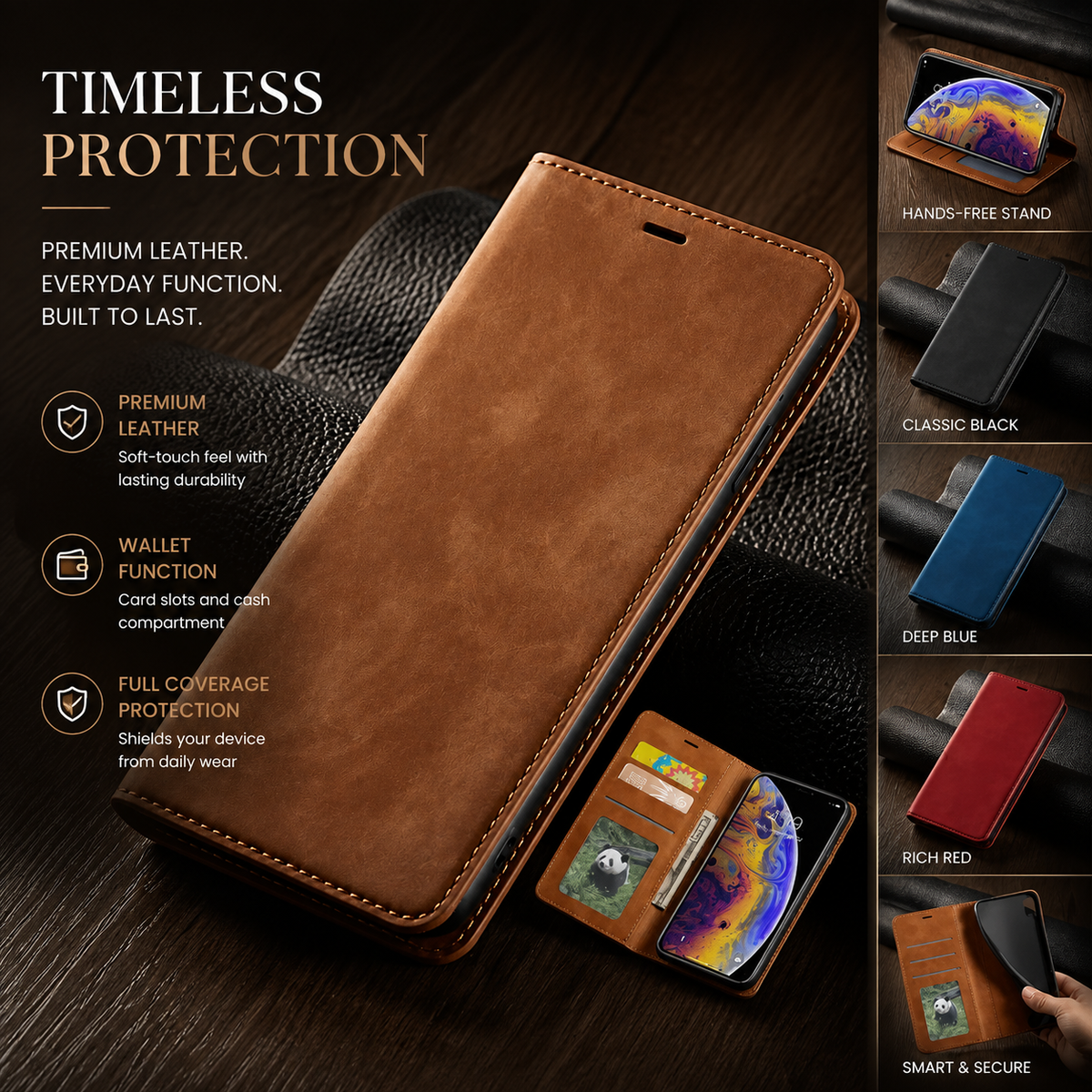 Premium iPhone Case Wallet MagSafe Compatible Suede Leather Flip Cover Card Holder Magnetic Closure Shockproof Full Body Camera Protection Slim Design