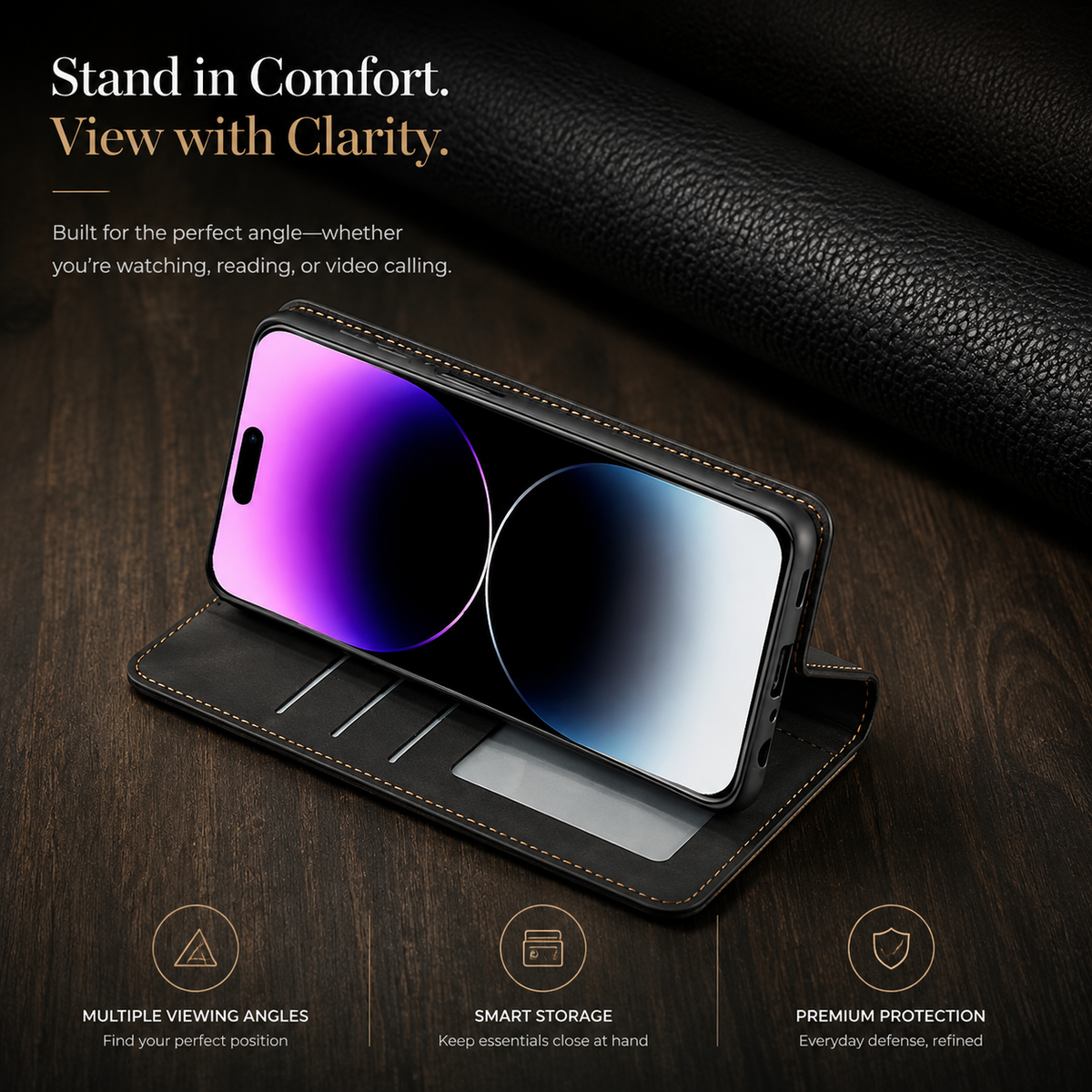 Premium iPhone Case Wallet MagSafe Compatible Suede Leather Flip Cover Card Holder Magnetic Closure Shockproof Full Body Camera Protection Slim Design