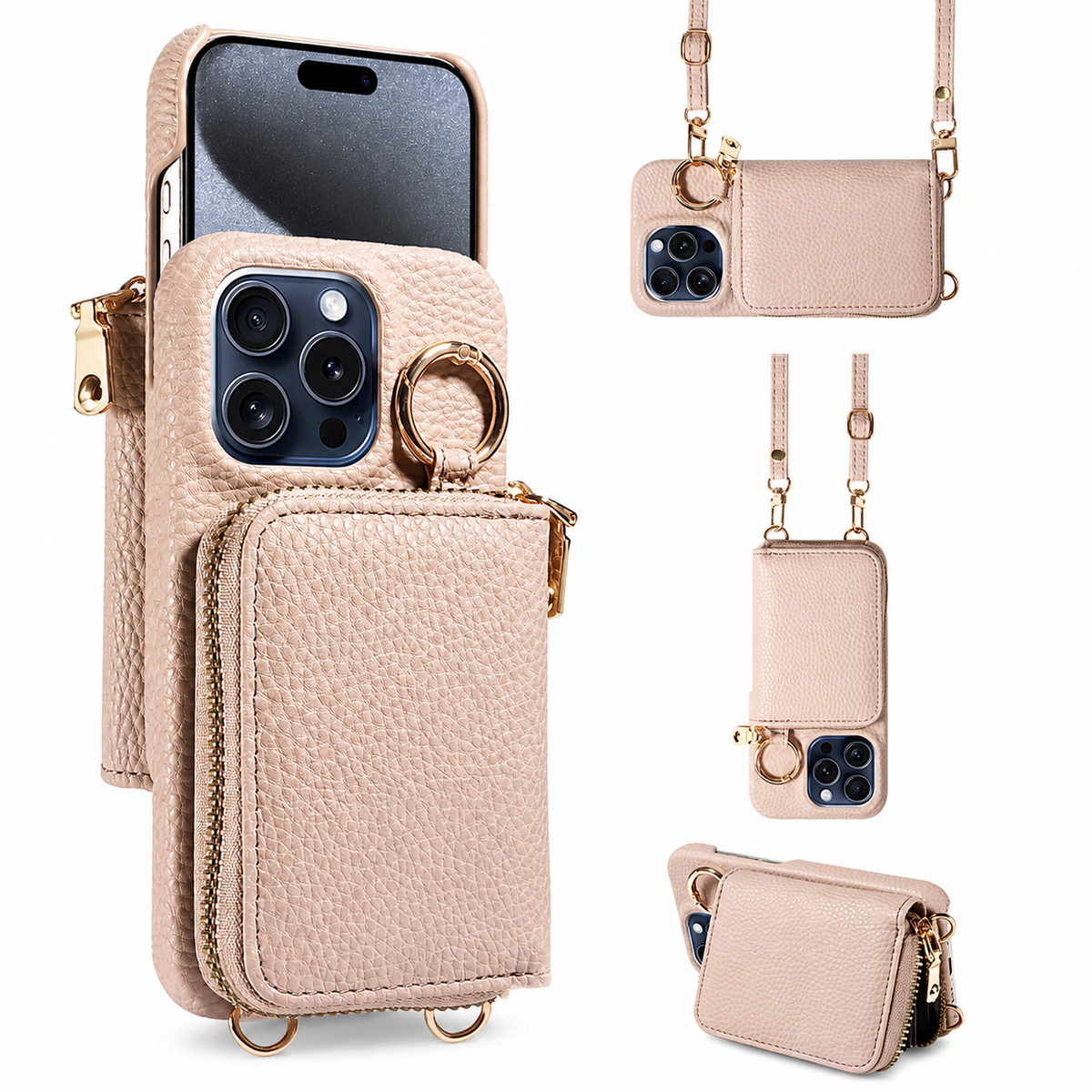 Premium iPhone Case Wallet MagSafe Compatible Zipper PU Leather Card Holder Crossbody Strap Magnetic Closure Shockproof Camera Protection Slim Design