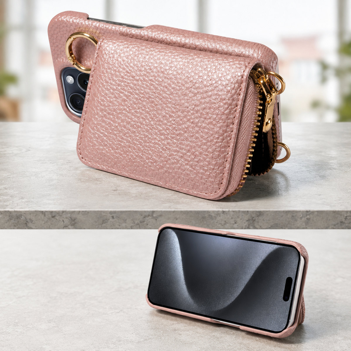 Premium iPhone Case Wallet MagSafe Compatible Zipper PU Leather Card Holder Crossbody Strap Magnetic Closure Shockproof Camera Protection Slim Design
