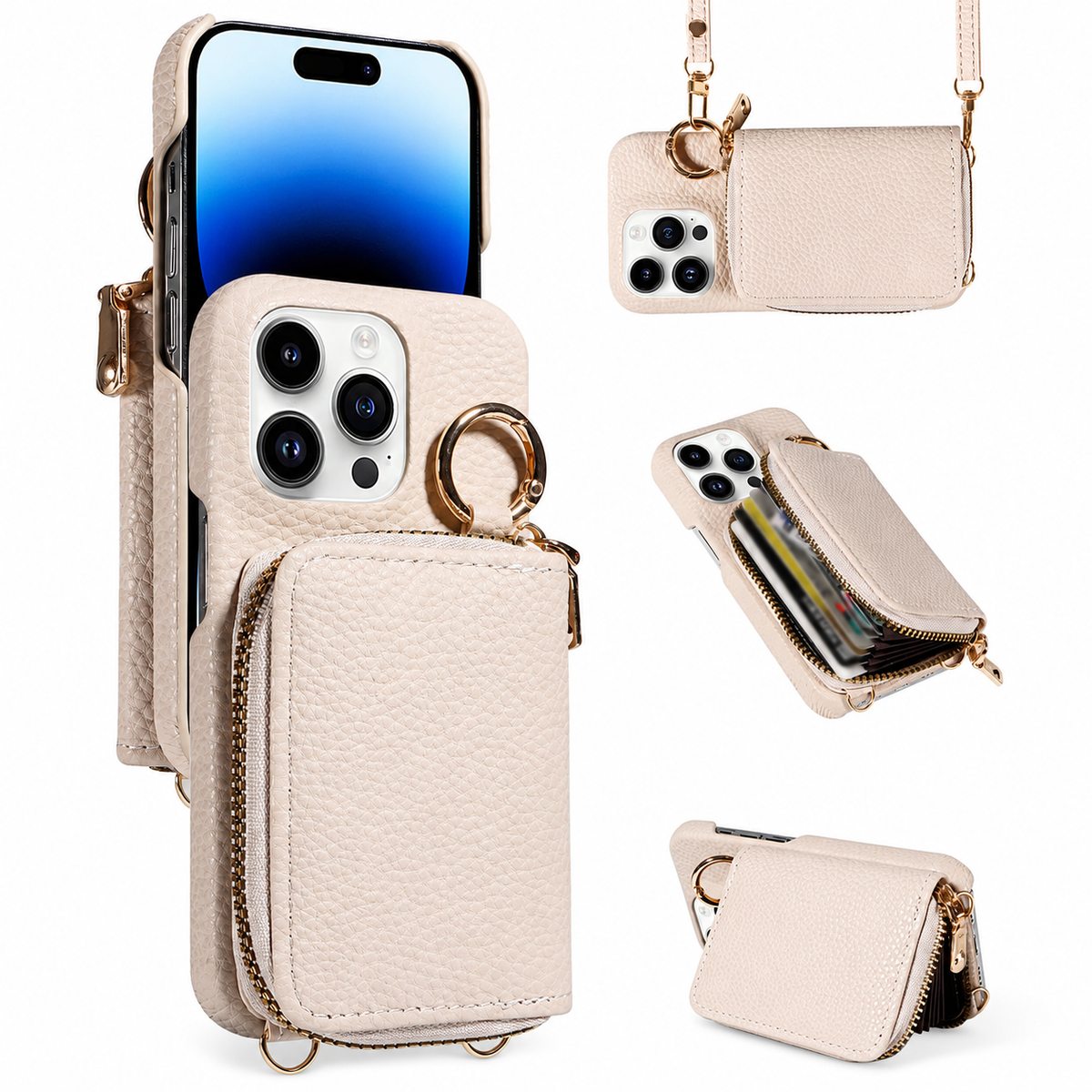 Premium iPhone Case Wallet MagSafe Compatible Zipper PU Leather Card Holder Crossbody Strap Magnetic Closure Shockproof Camera Protection Slim Design