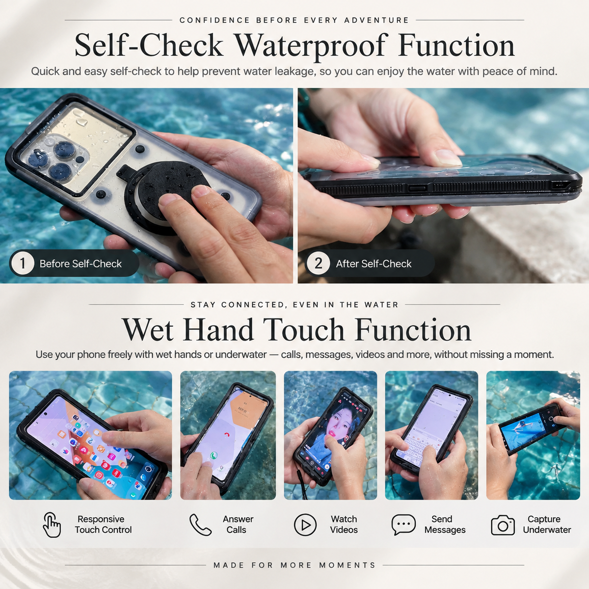 Premium iPhone Case Waterproof IP68 Shockproof Full Body Protective Cover Vacuum Seal Touchscreen Access Dustproof Outdoor Underwater Protection Durable