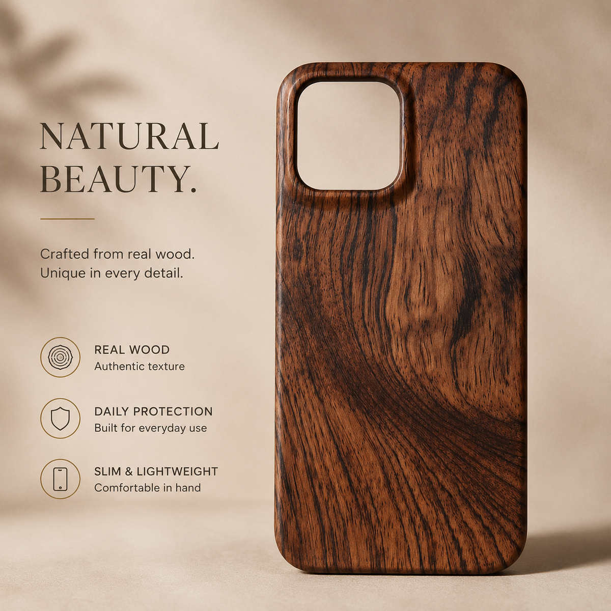 Premium iPhone Case Wooden Natural Wood Walnut Ebony Bamboo Rosewood Protective Cover Dustproof Hard Shell Shockproof Scratch Resistant Slim Lightweight