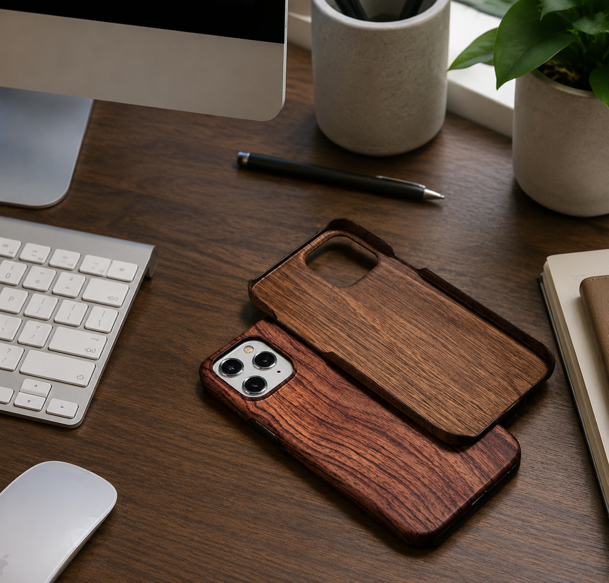 Premium iPhone Case Wooden Natural Wood Walnut Ebony Bamboo Rosewood Protective Cover Dustproof Hard Shell Shockproof Scratch Resistant Slim Lightweight