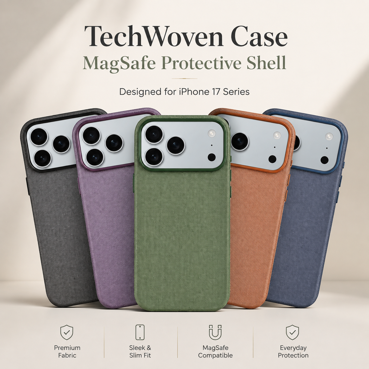 Premium iPhone Case Woven MagSafe Compatible Strong Magnetic Wireless Charging Anti Fingerprint Non Slip Waterproof Fabric Shock Slim Protective Cover