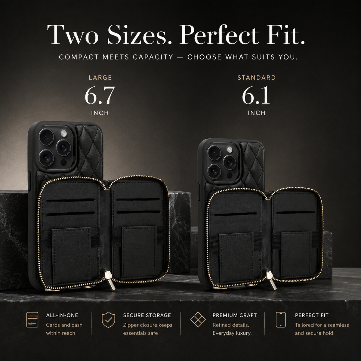 Premium iPhone Crossbody Wallet Case Leather Card Holder Diamond Stitch Chain Strap Shockproof Non Slip Portable Protective Phone Bag