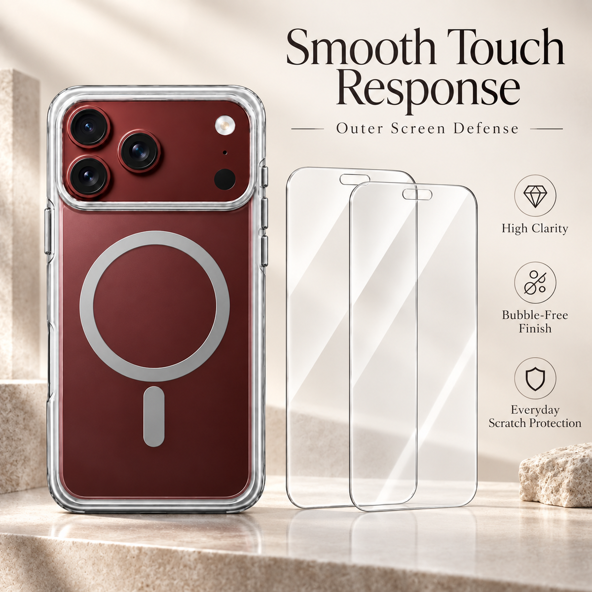Premium iPhone Screen Protector 3PCS Outer Tempered Glass 9H HD Clear Anti Scratch Ultra Thin Durable Full Coverage Protective Glass Film Screen Guard Set