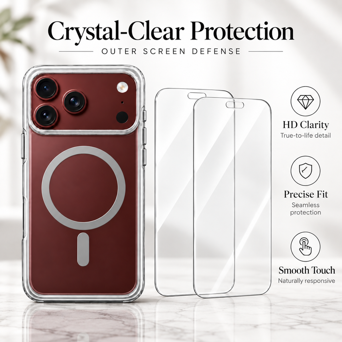 Premium iPhone Screen Protector 3PCS Outer Tempered Glass 9H HD Clear Anti Scratch Ultra Thin Durable Full Coverage Protective Glass Film Screen Guard Set