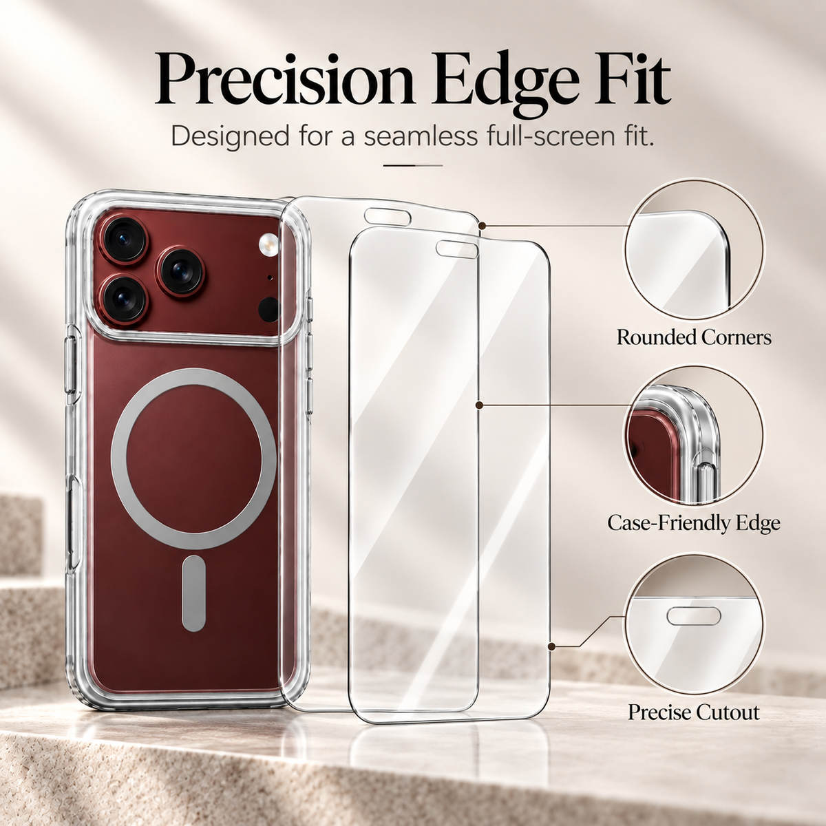 Premium iPhone Screen Protector 3PCS Outer Tempered Glass 9H HD Clear Anti Scratch Ultra Thin Durable Full Coverage Protective Glass Film Screen Guard Set