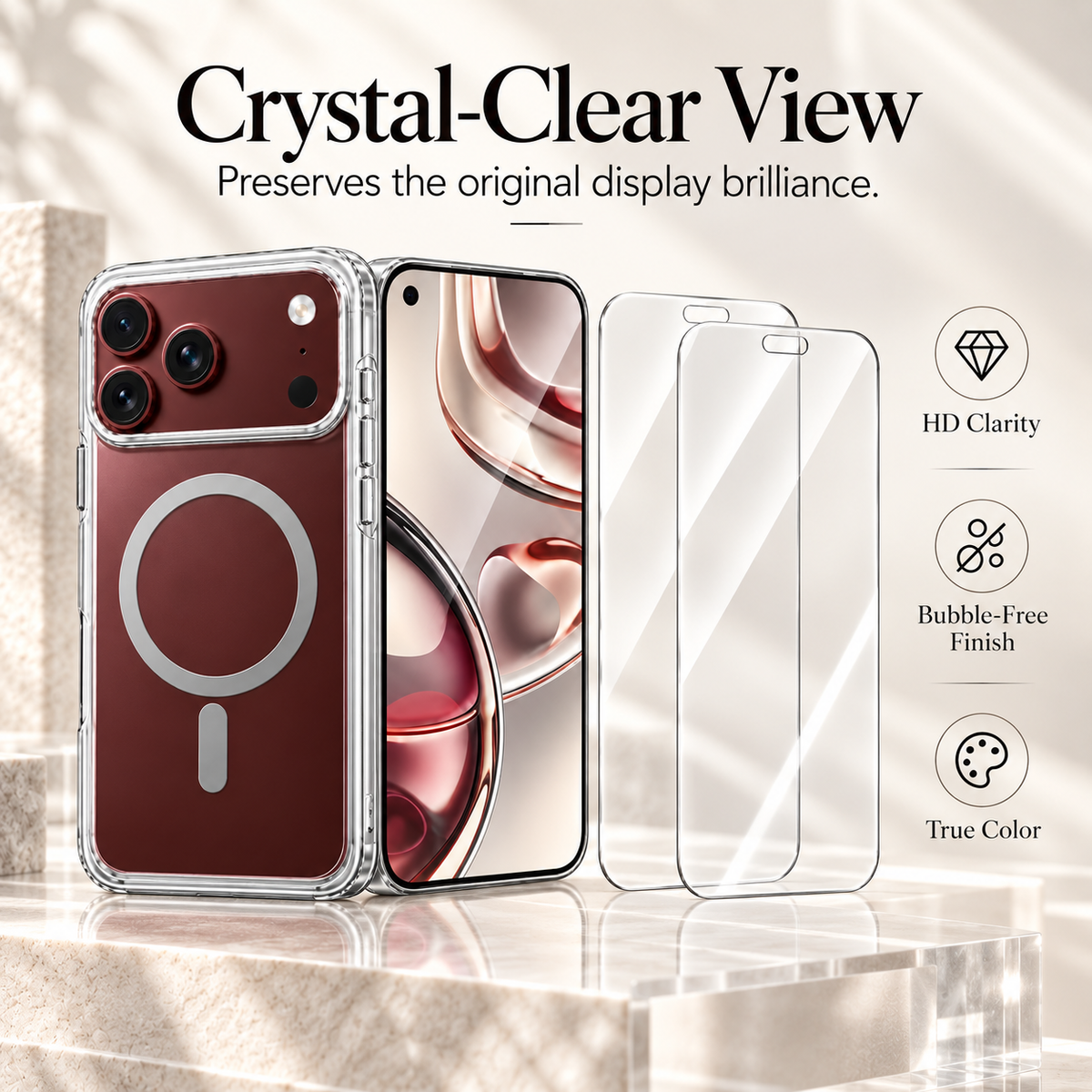 Premium iPhone Screen Protector 3PCS Outer Tempered Glass 9H HD Clear Anti Scratch Ultra Thin Durable Full Coverage Protective Glass Film Screen Guard Set