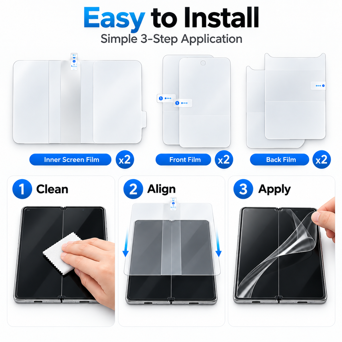 Premium iPhone Screen Protector 6 in 1 Hydrogel Film HD Clear Inner Outer Rear Soft TPU Anti Scratch Full Coverage Flexible Protective Film Set Pack