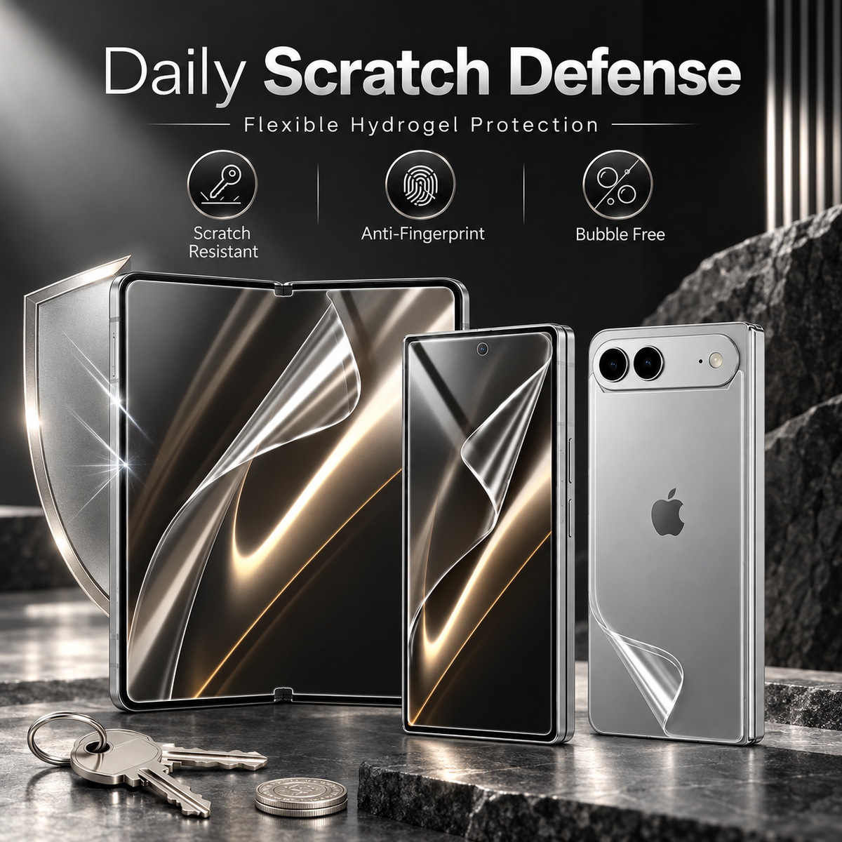 Premium iPhone Screen Protector 6 in 1 Hydrogel Film HD Clear Inner Outer Rear Soft TPU Anti Scratch Full Coverage Flexible Protective Film Set Pack