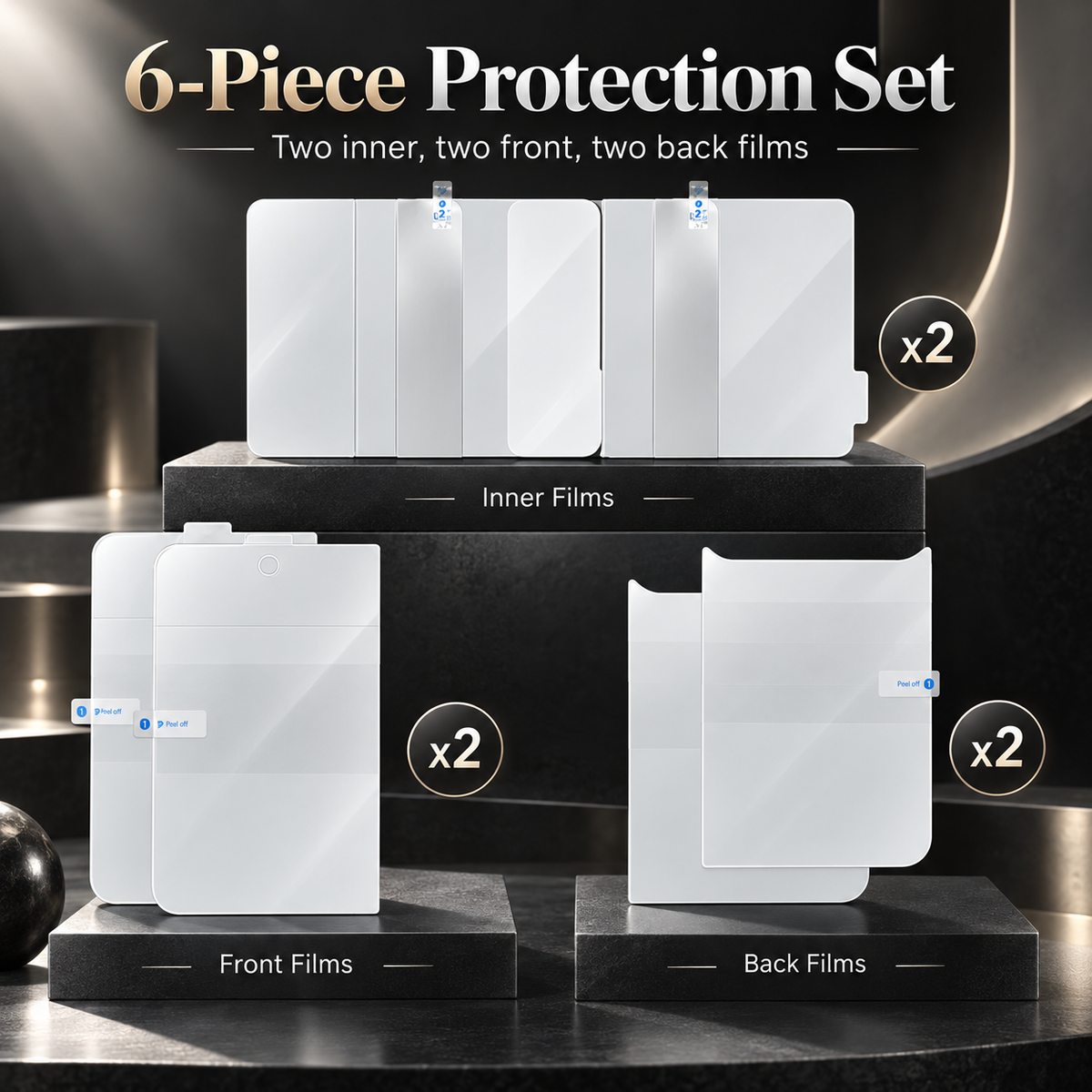 Premium iPhone Screen Protector 6 in 1 Hydrogel Film HD Clear Inner Outer Rear Soft TPU Anti Scratch Full Coverage Flexible Protective Film Set Pack