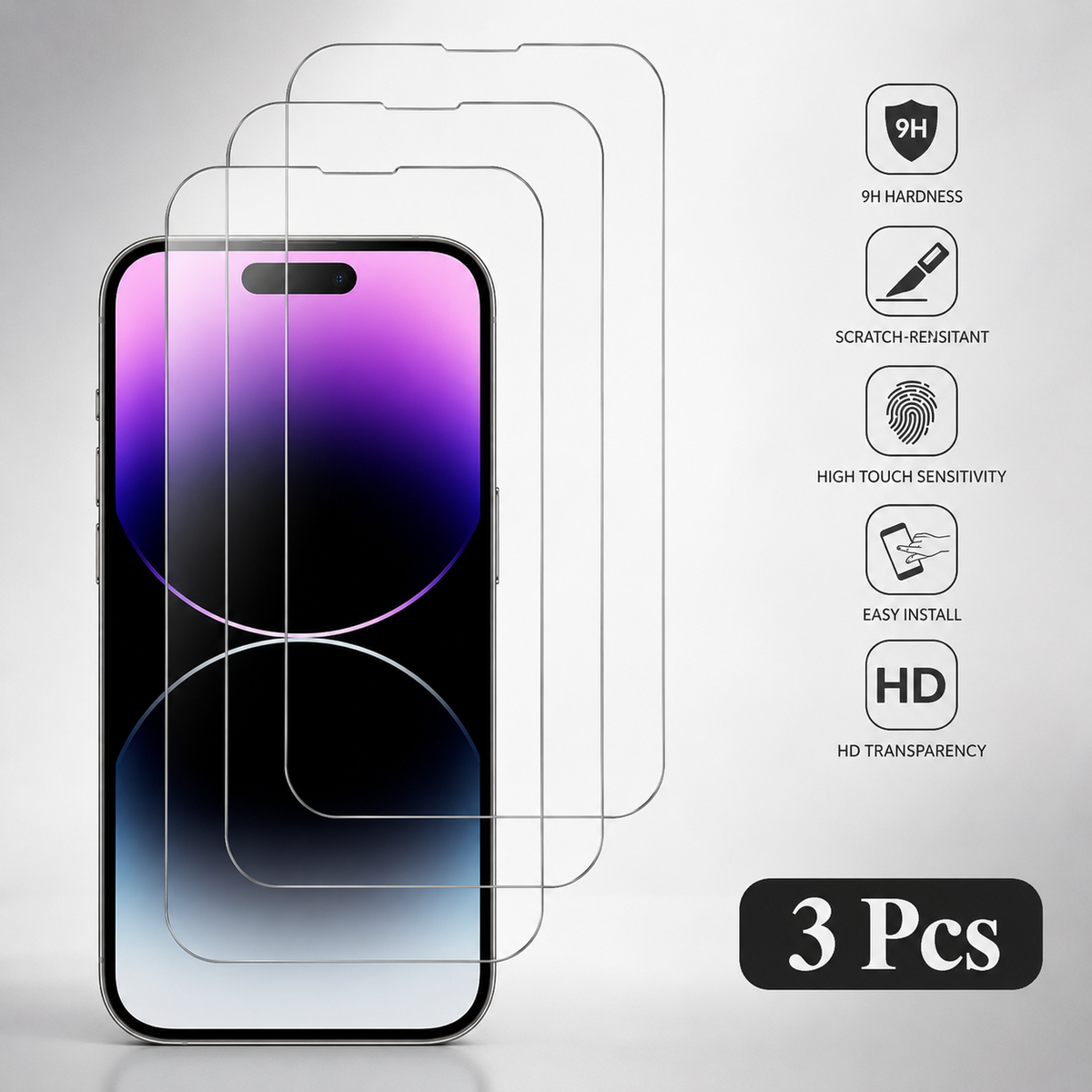 Premium iPhone Screen Protector Tempered Glass HD Clear Anti Fingerprint Scratch Resistant Bubble Free Shatterproof Ultra Thin Case Friendly Fit Clear