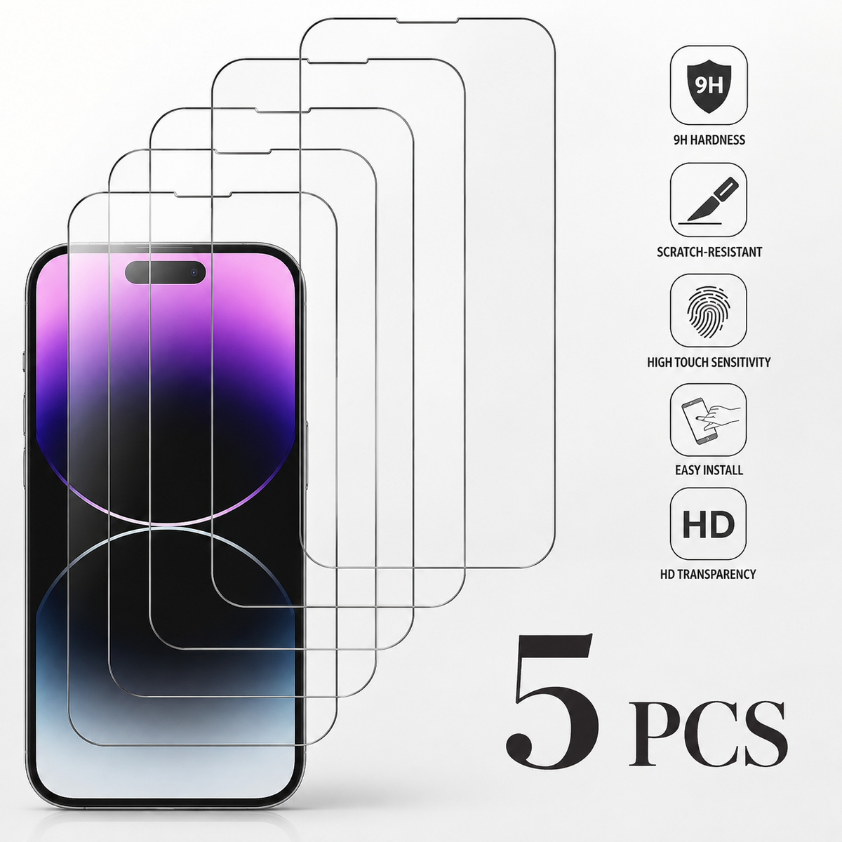 Premium iPhone Screen Protector Tempered Glass HD Clear Anti Fingerprint Scratch Resistant Bubble Free Shatterproof Ultra Thin Case Friendly Fit Clear