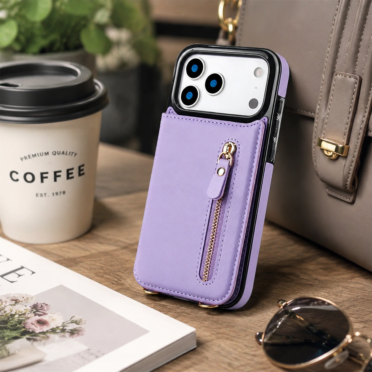 Premium iPhone Wallet Case Crossbody Leather RFID Blocking Zipper Card Holder Lanyard Strap Shockproof Anti Scratch Magnetic Full Cover Storage Design