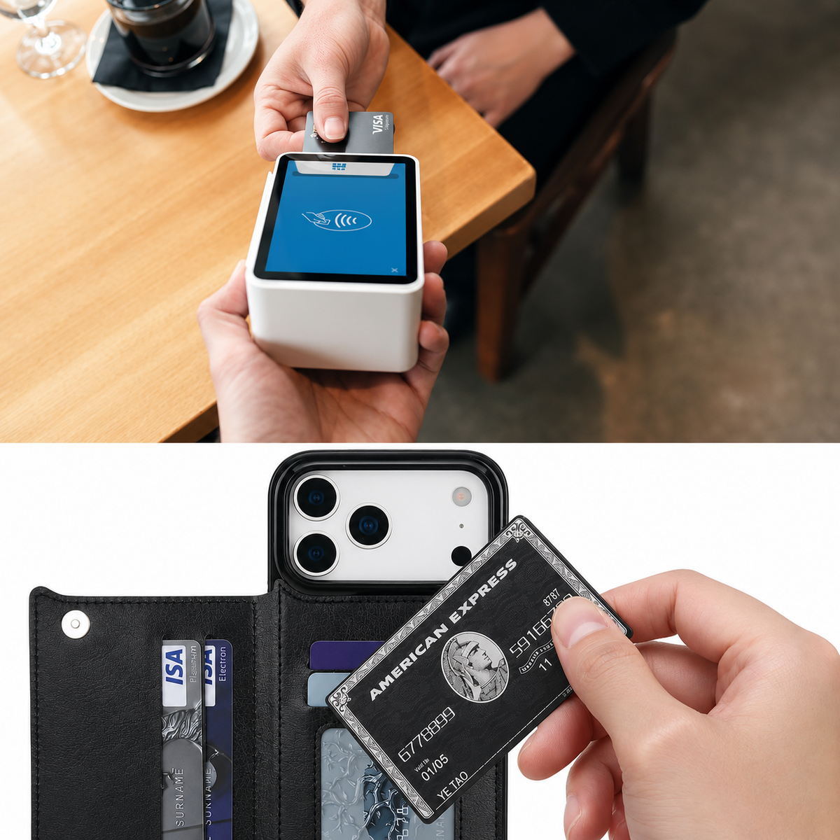 Premium iPhone Wallet Case Faux Leather Card Holder Kickstand Double Magnetic Clasp Shockproof Soft Cover Slim Protective Flip Case Slim Minimal Style