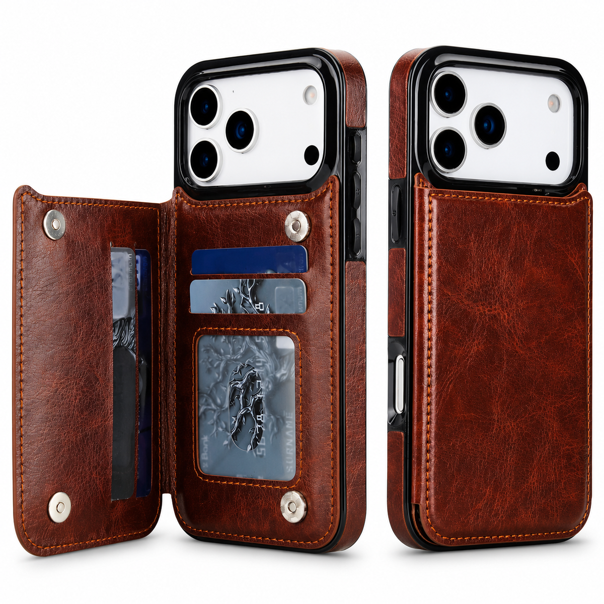 Premium iPhone Wallet Case Faux Leather Card Holder Kickstand Double Magnetic Clasp Shockproof Soft Cover Slim Protective Flip Case Slim Minimal Style