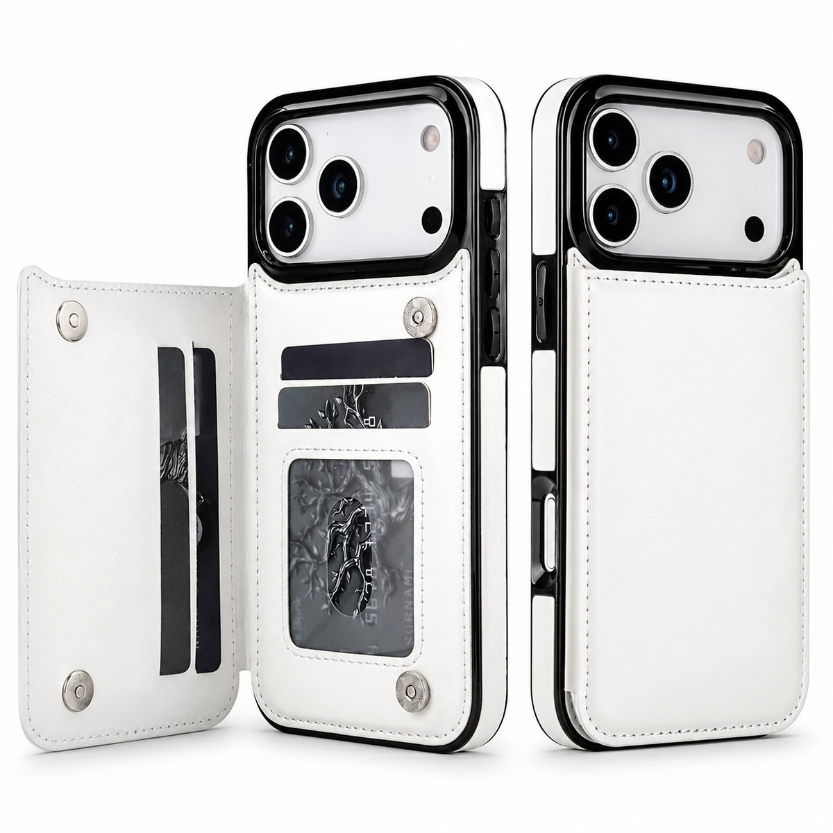 Premium iPhone Wallet Case Faux Leather Card Holder Kickstand Double Magnetic Clasp Shockproof Soft Cover Slim Protective Flip Case Slim Minimal Style