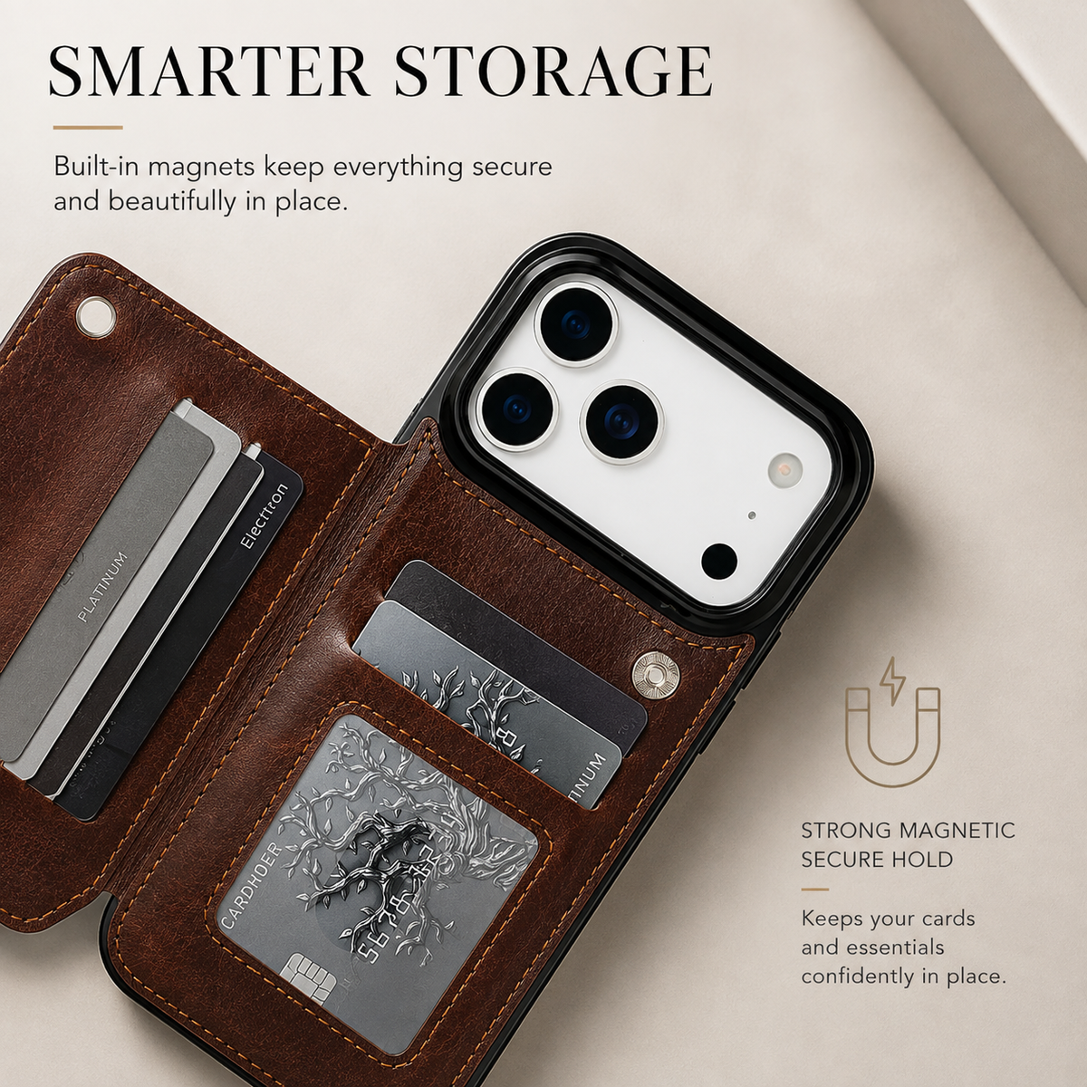 Premium iPhone Wallet Case Faux Leather Card Holder Kickstand Double Magnetic Clasp Shockproof Soft Cover Slim Protective Flip Case Slim Minimal Style