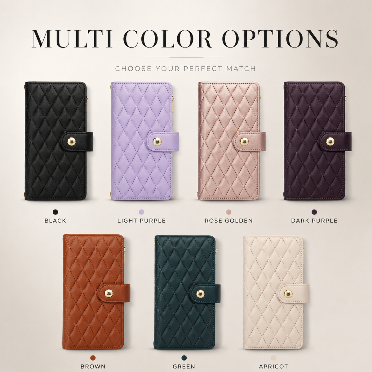 Premium iPhone Wallet Case Leather Flip Cover 6 Card Slots Zipper Storage Magnetic Closure Shockproof Kickstand Chain Strap Anti Scratch