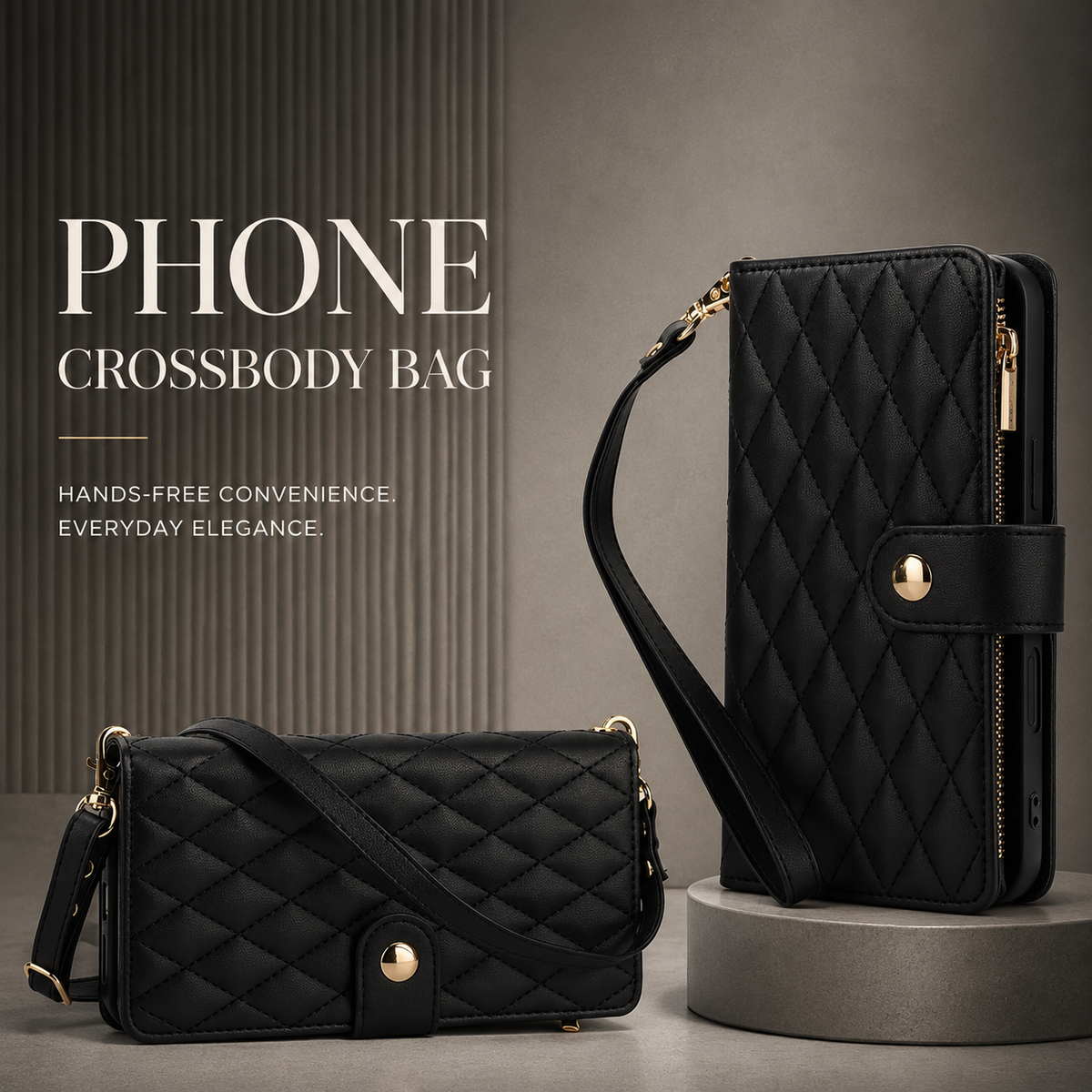 Premium iPhone Wallet Case Leather Flip Cover 6 Card Slots Zipper Storage Magnetic Closure Shockproof Kickstand Chain Strap Anti Scratch