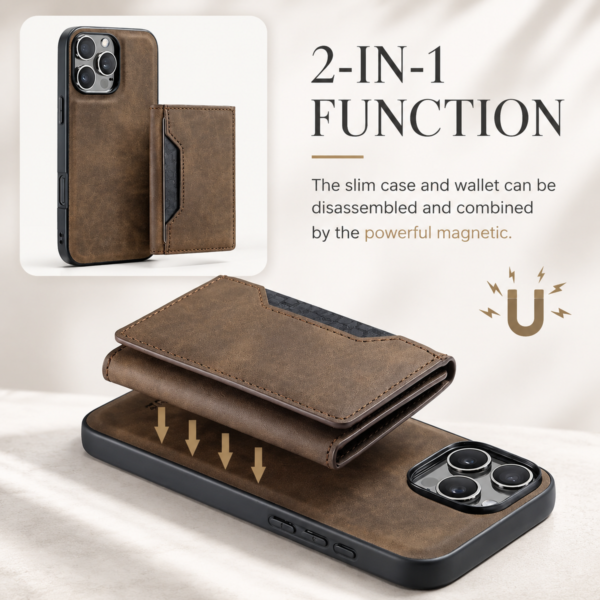 Premium iPhone Wallet Case Magnetic Leather Card Holder Money Compartment Kickstand Half Wrapped Shockproof Anti Fingerprint Protective Cover