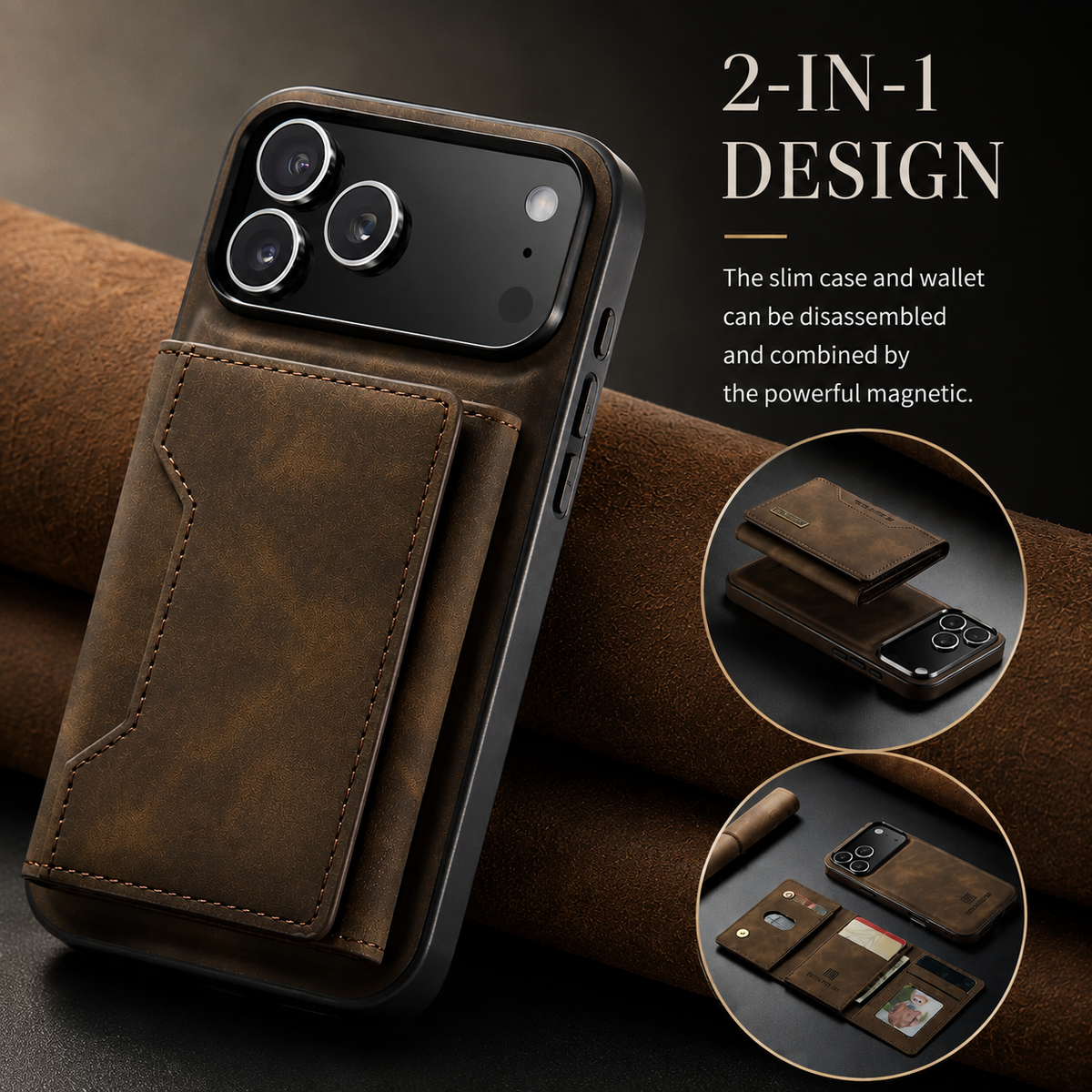 Premium iPhone Wallet Case Magnetic Leather Card Holder Money Compartment Kickstand Half Wrapped Shockproof Anti Fingerprint Protective Cover
