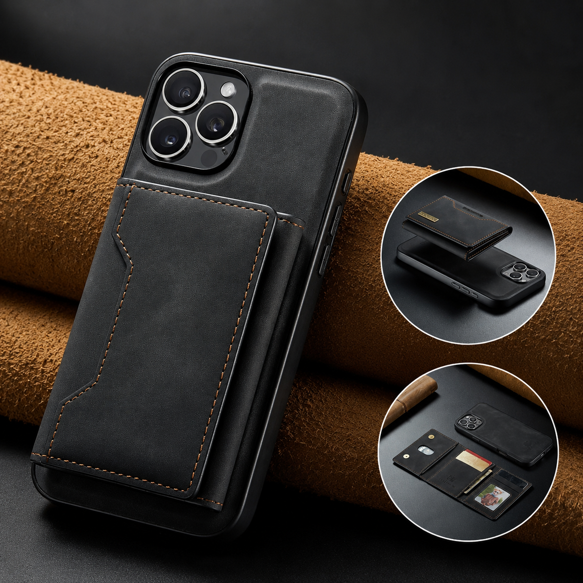 Premium iPhone Wallet Case Magnetic Leather Card Holder Money Compartment Kickstand Half Wrapped Shockproof Anti Fingerprint Protective Cover