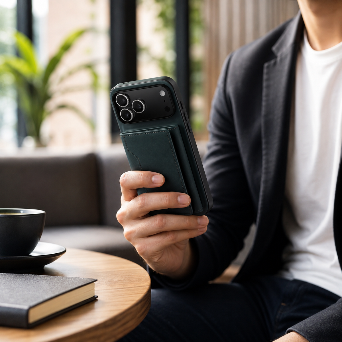 Premium iPhone Wallet Case Magnetic Leather Card Holder Money Compartment Kickstand Half Wrapped Shockproof Anti Fingerprint Protective Cover
