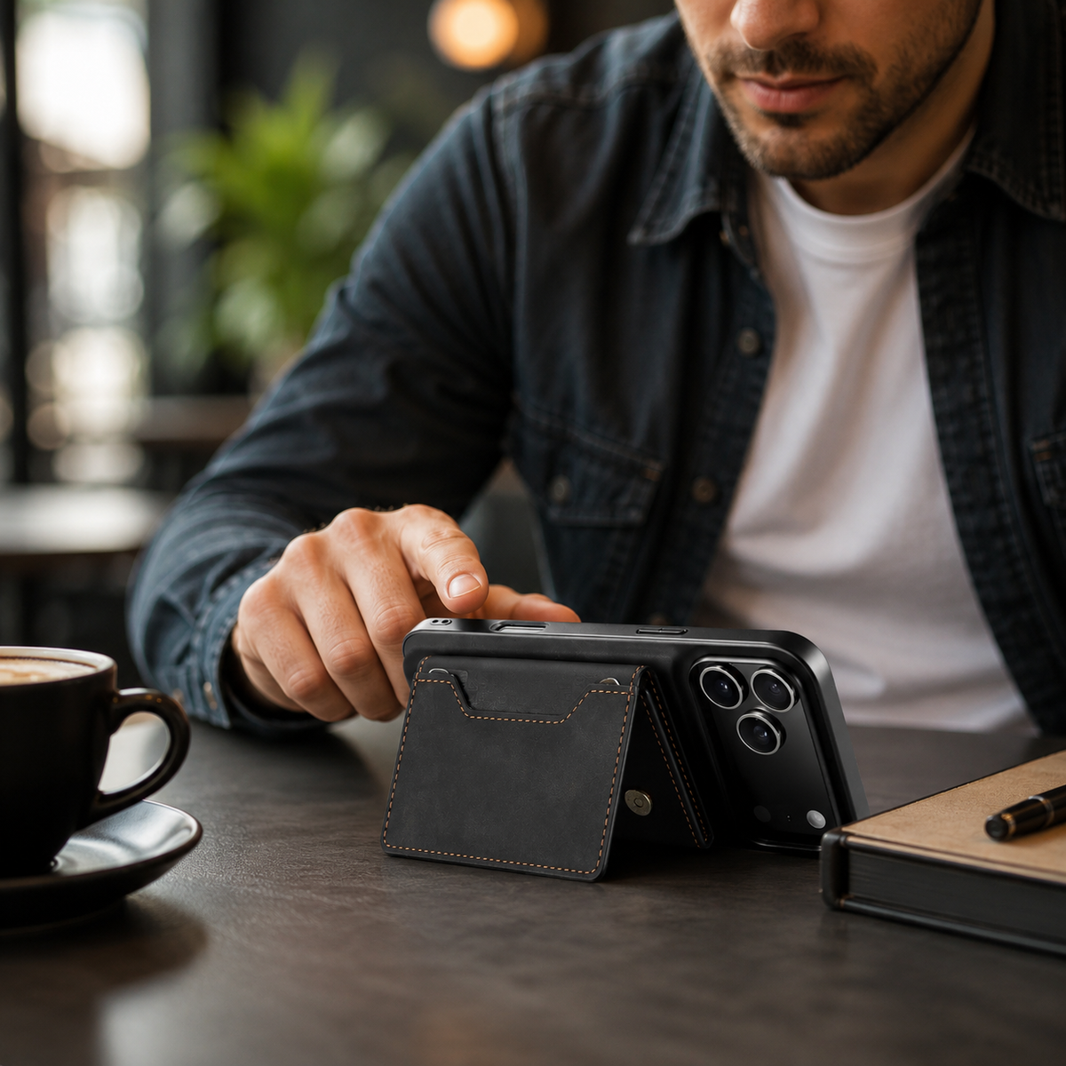 Premium iPhone Wallet Case Magnetic Leather Card Holder Money Compartment Kickstand Half Wrapped Shockproof Anti Fingerprint Protective Cover
