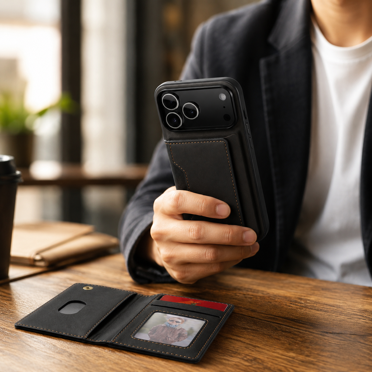 Premium iPhone Wallet Case Magnetic Leather Card Holder Money Compartment Kickstand Half Wrapped Shockproof Anti Fingerprint Protective Cover