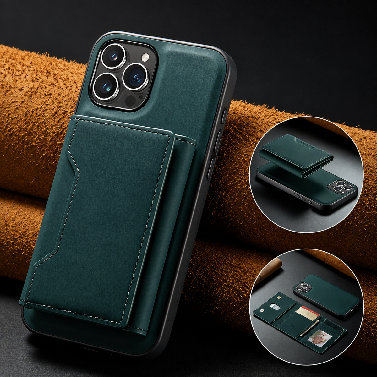 Premium iPhone Wallet Case Magnetic Leather Card Holder Money Compartment Kickstand Half Wrapped Shockproof Anti Fingerprint Protective Cover