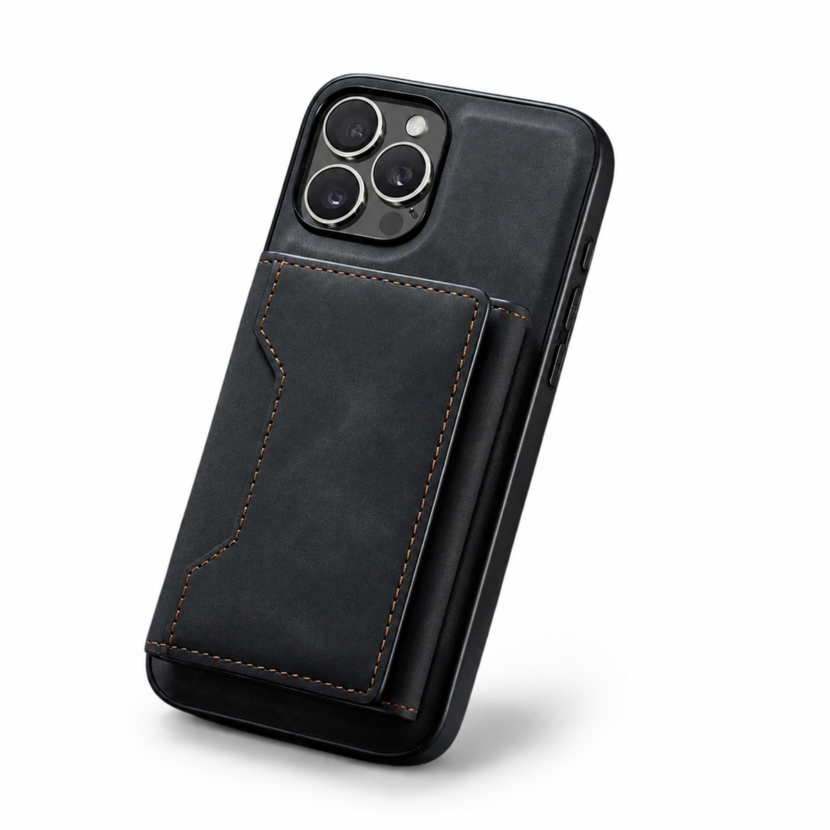 Premium iPhone Wallet Case Magnetic Leather Card Holder Money Compartment Kickstand Half Wrapped Shockproof Anti Fingerprint Protective Cover