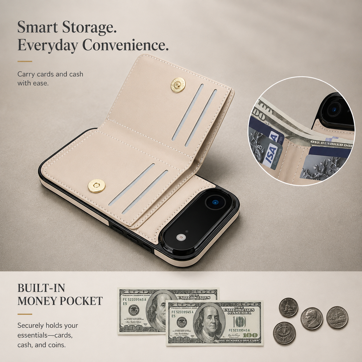 Premium iPhone Wallet Case PU Leather Card Holder 360 Rotating Ring Kickstand Magnetic Clasp Shockproof Full Cover Anti Scratch Protective Slim Design