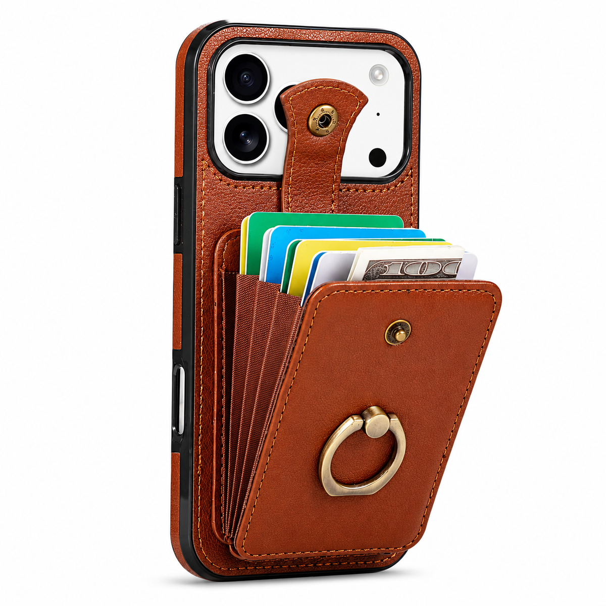 Premium iPhone Wallet Case PU Leather Card Holder RFID Blocking 360 Rotating Ring Kickstand Lanyard Shockproof Anti Scratch Magnetic Flip Cover