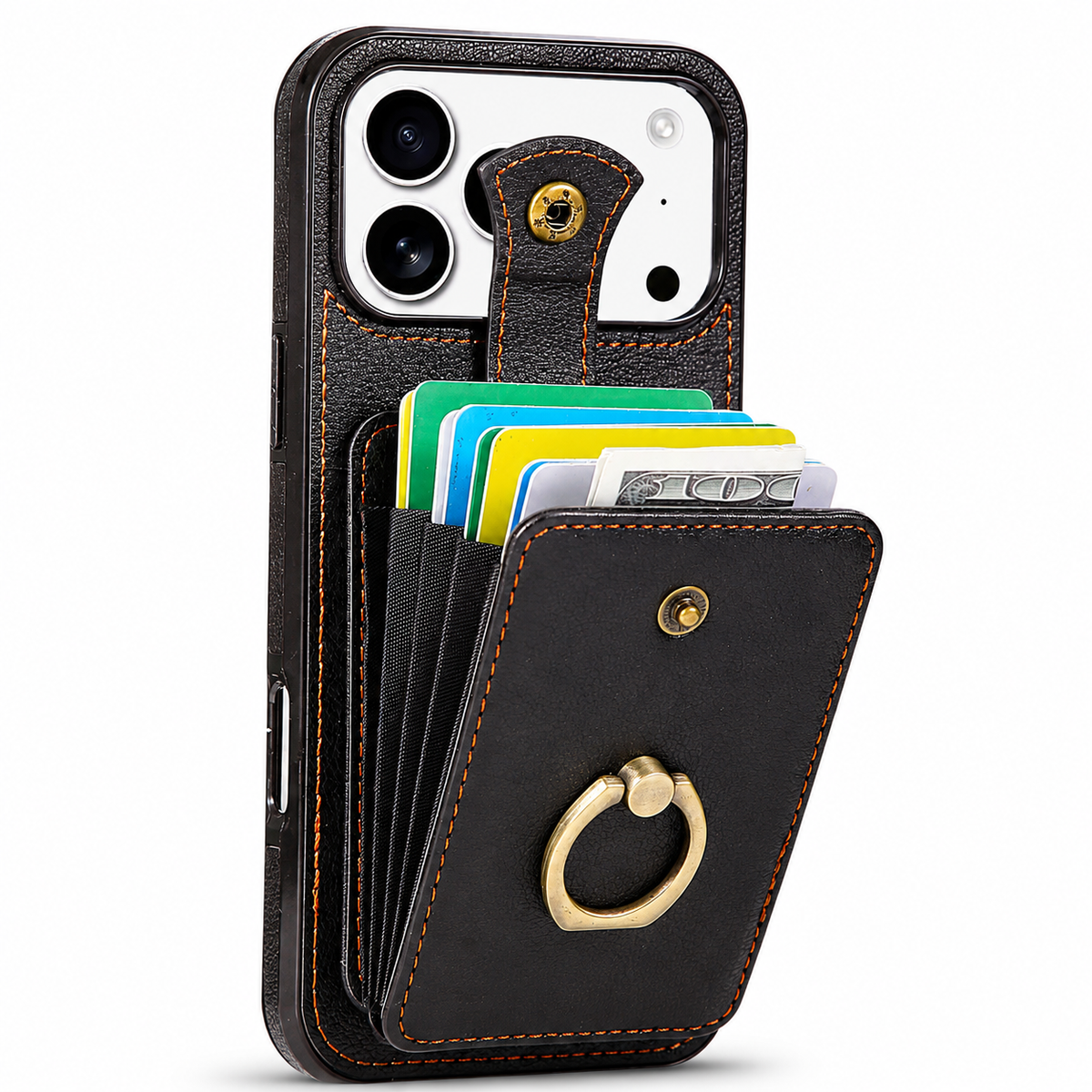 Premium iPhone Wallet Case PU Leather Card Holder RFID Blocking 360 Rotating Ring Kickstand Lanyard Shockproof Anti Scratch Magnetic Flip Cover