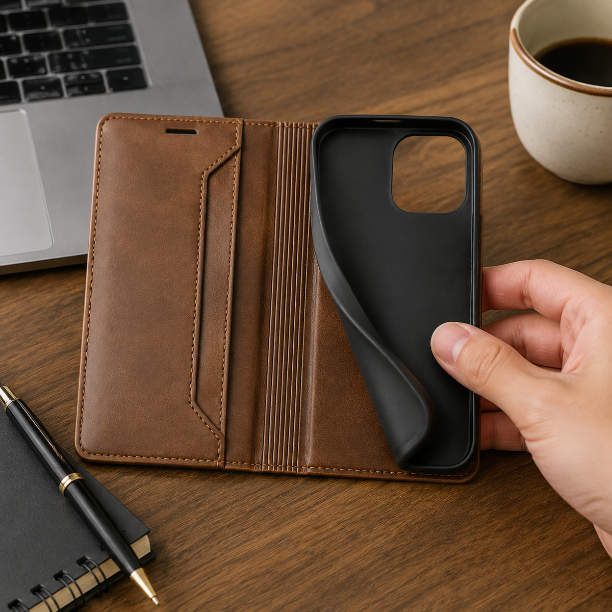 Premium iPhone Wallet Cover Leather RFID Blocking Magnetic Card Holder Shockproof Anti Scratch Anti Fingerprint Stand Full Cover Slim Protective Cover