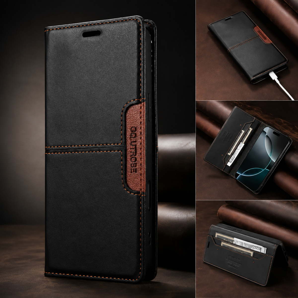 Premium iPhone Wallet Cover Leather RFID Blocking Magnetic Card Holder Shockproof Anti Scratch Anti Fingerprint Stand Full Cover Slim Protective Cover